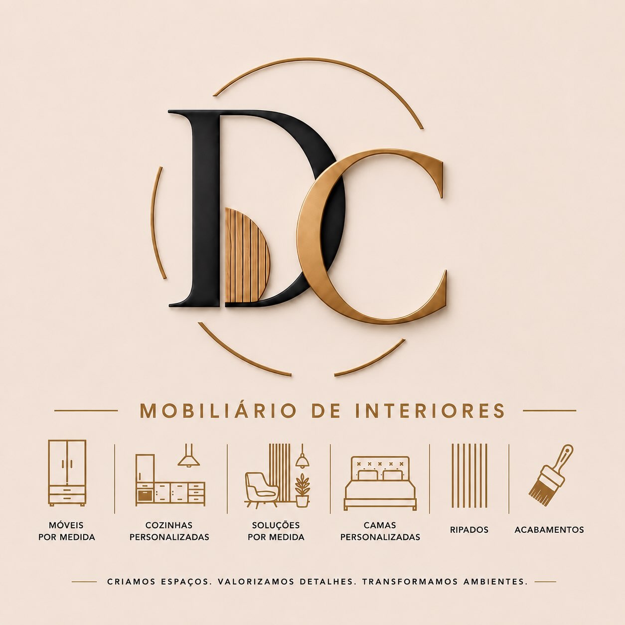 Cartão de marca com os serviços da DC Mobiliário & Remodelações
